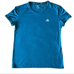 Adidas Aqua Blue V Neck Tee Short Sleeve Athletic
